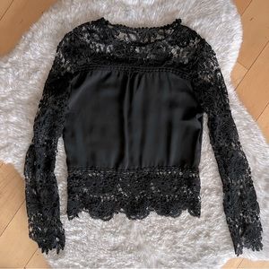 Forever 21 Black Lace Chiffon Long Sleeve Top